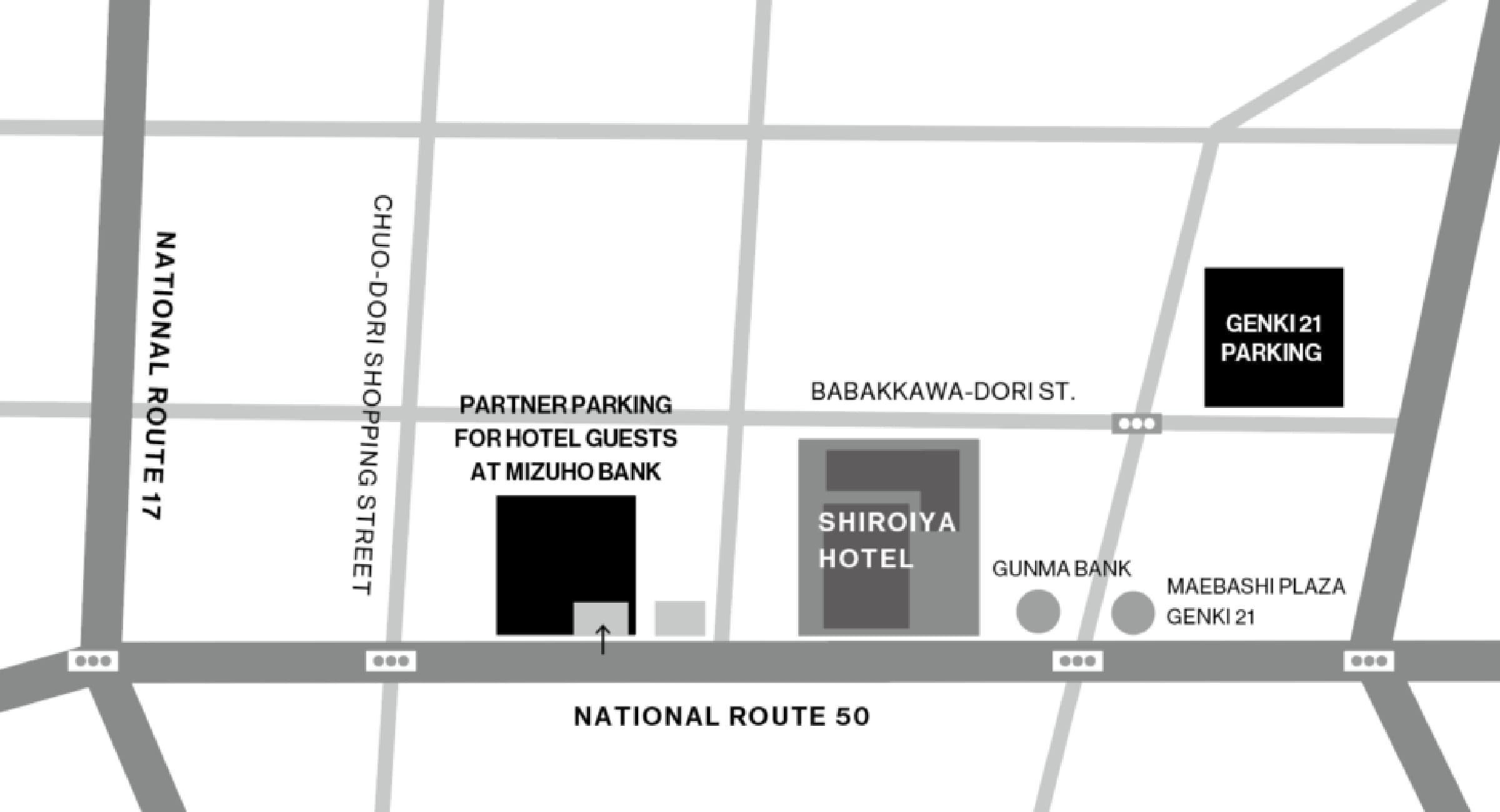 Map of Mizuho Bank Maebashi Branch Underground Parking Lot and Maebashi Citizen Exchange Plaza Parking Lot (Arts Maebashi Parking Lot)
